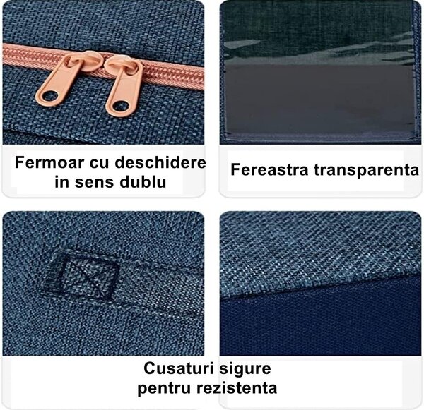 Set 3 cutii pliabile pentru depozitare, 24L, 66L, 100L, Albastru