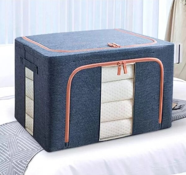 Set 3 cutii pliabile pentru depozitare, 24L, 66L, 100L, Albastru