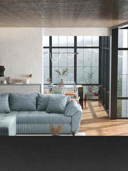 Colțar extensibil dumonde cu ladă de depozitare Loana Ambience Mint 270x185 cm