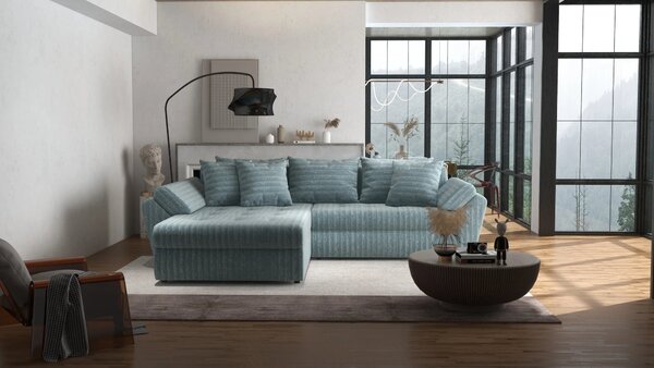 Colțar extensibil dumonde cu ladă de depozitare Loana Ambience Mint 270x185 cm