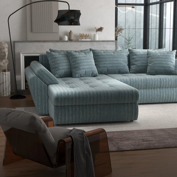 Colțar extensibil dumonde cu ladă de depozitare Loana Ambience Mint 270x185 cm