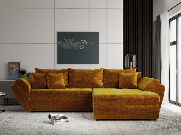 Colțar extensibil dumonde cu ladă de depozitare Loana Monolith Mustar II 270x185 cm