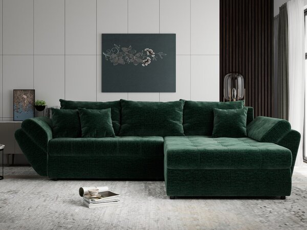 Colțar extensibil dumonde cu ladă de depozitare Loana Monolith Verde II 270x185 cm
