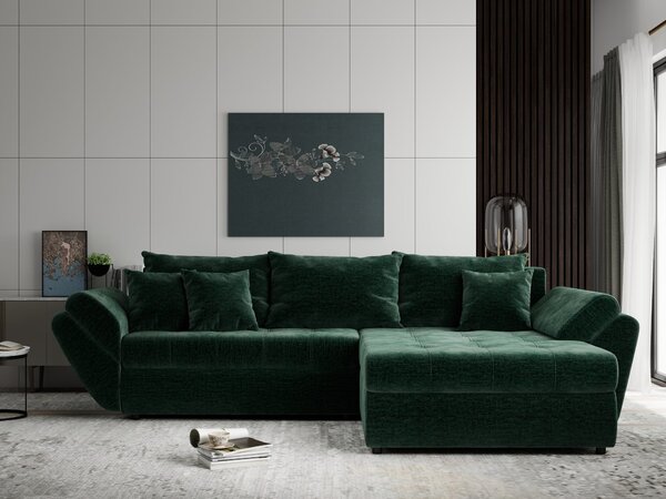 Colțar extensibil dumonde cu ladă de depozitare Loana Monolith Verde II 270x185 cm