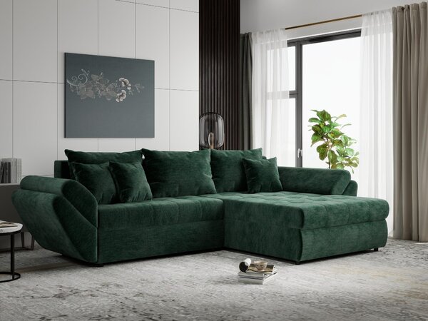 Colțar extensibil dumonde cu ladă de depozitare Loana Monolith Verde II 270x185 cm