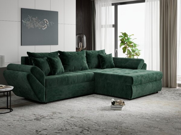 Colțar extensibil dumonde cu ladă de depozitare Loana Monolith Verde II 270x185 cm