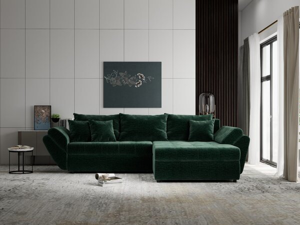 Colțar extensibil dumonde cu ladă de depozitare Loana Monolith Verde II 270x185 cm