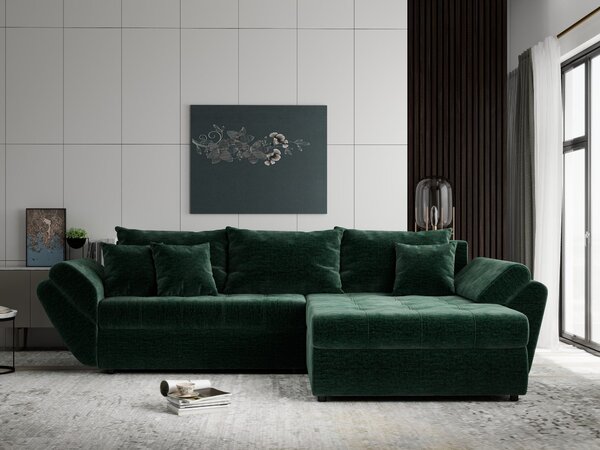 Colțar extensibil dumonde cu ladă de depozitare Loana Monolith Verde II 270x185 cm