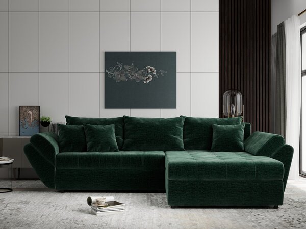 Colțar extensibil dumonde cu ladă de depozitare Loana Monolith Verde II 270x185 cm
