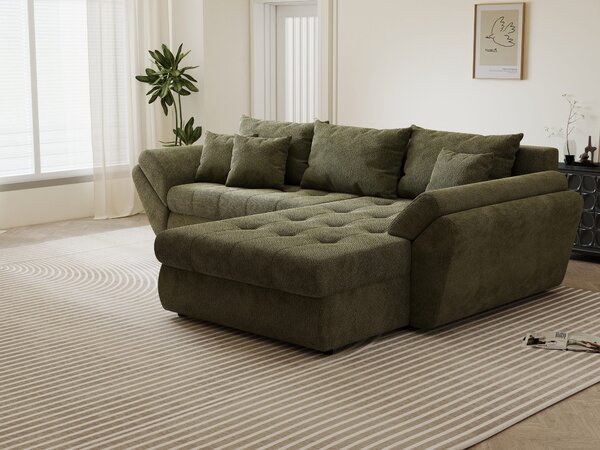 Colțar extensibil dumonde cu ladă de depozitare Loana Vibe Olive II 270x185 cm