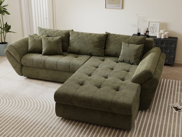 Colțar extensibil dumonde cu ladă de depozitare Loana Vibe Olive II 270x185 cm