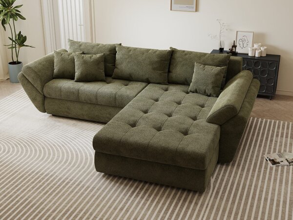 Colțar extensibil dumonde cu ladă de depozitare Loana Vibe Olive II 270x185 cm