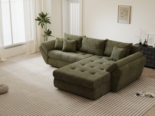 Colțar extensibil dumonde cu ladă de depozitare Loana Vibe Olive II 270x185 cm