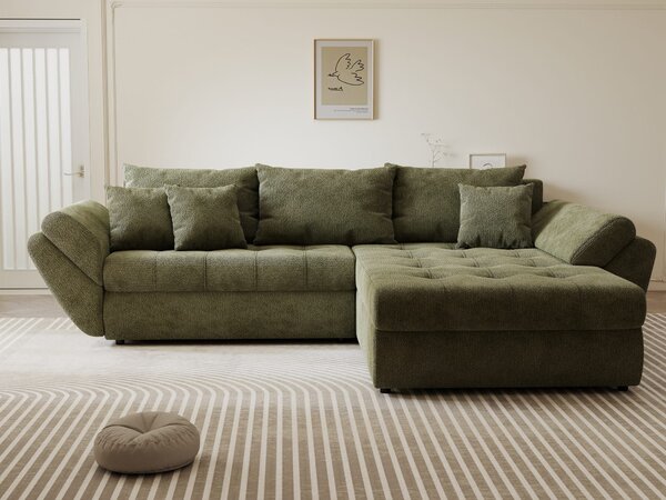 Colțar extensibil dumonde cu ladă de depozitare Loana Vibe Olive II 270x185 cm