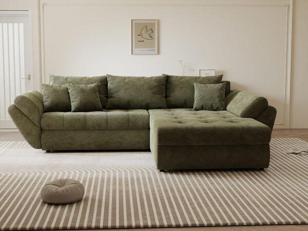 Colțar extensibil dumonde cu ladă de depozitare Loana Vibe Olive II 270x185 cm