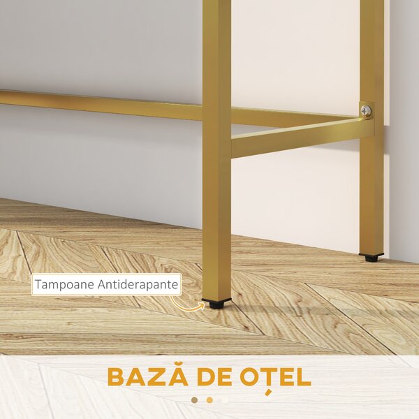 HOMCOM Masă Consolă cu 2 Sertare, Masă Modernă de Intrare cu Bază din Oțel în Ton Auriu, 80x31.5x75 cm, Alb | Aosom Romania
