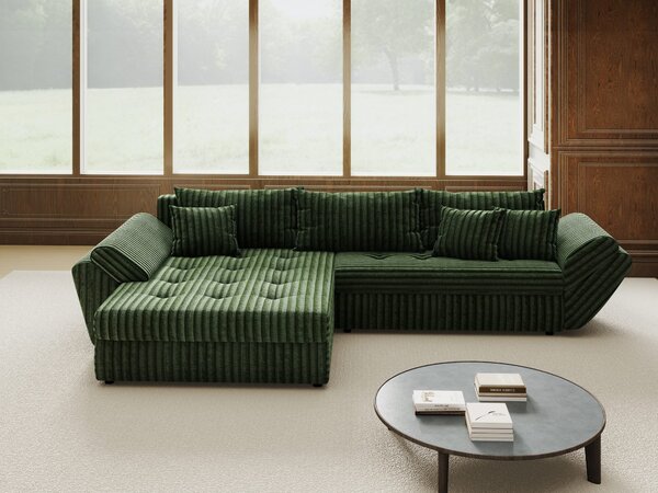 Colțar extensibil dumonde cu ladă de depozitare Loana Tilia Verde 270x185 cm