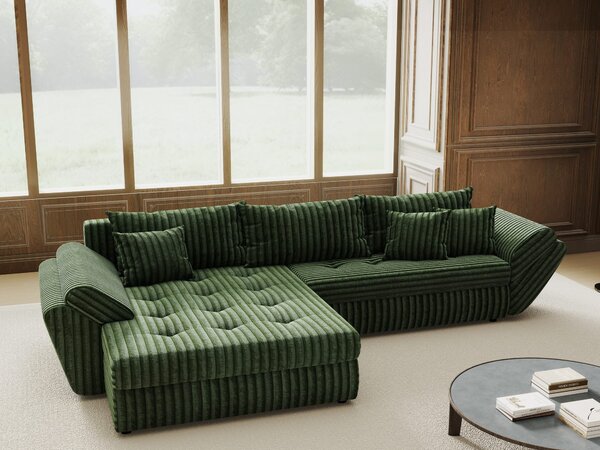 Colțar extensibil dumonde cu ladă de depozitare Loana Tilia Verde 270x185 cm