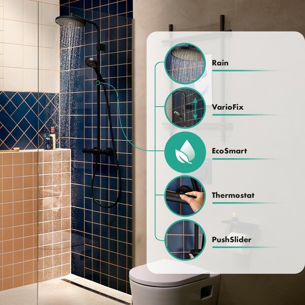 Hansgrohe Activera S set de duș perete cu termostat cu duș de ploaie negru 28078670