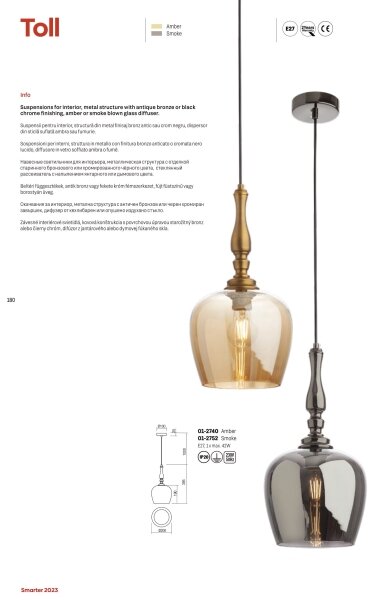 Lustră pe cablu TOLL 1xE27/42W/230V bronz Redo 01-2740