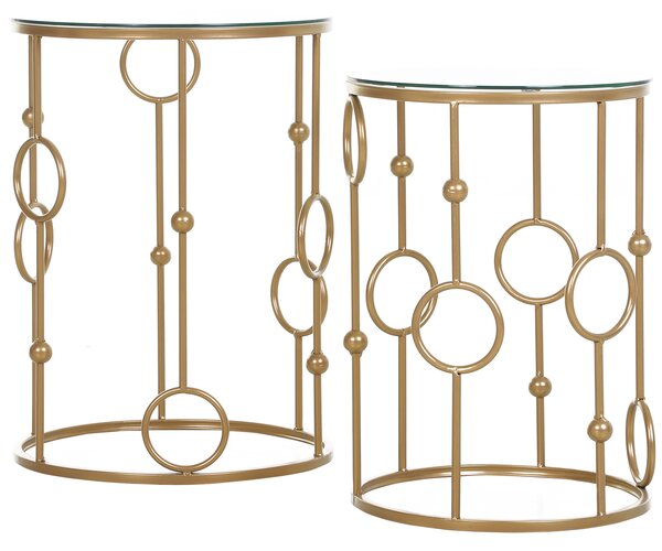 HOMCOM Set 2 Mese de Cafea, Design Modern, Metal și Sticlă, Auriu | Aosom Romania