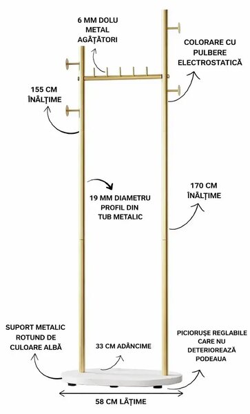 Cuier din metal ,culoare auriu,170x58 cm