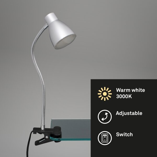 Lampă LED cu clemă GRIP LED/2,5W/230V argintiu Briloner 2615-014P