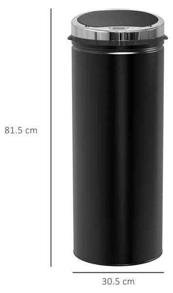 HOMCOM Coș de Gunoi Inteligent cu Senzor, 50L, Oțel Inox și Plastic, Negru, 30.5x30.5x81.5cm | Aosom Romania