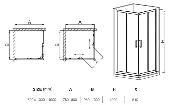 Cabina De Dus Pan 80x100cm, Sticla Securizata, Profil Aluminiu Cromat, Usi Culisante