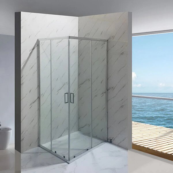 Cabina De Dus Pan 80x100cm, Sticla Securizata, Profil Aluminiu Cromat, Usi Culisante
