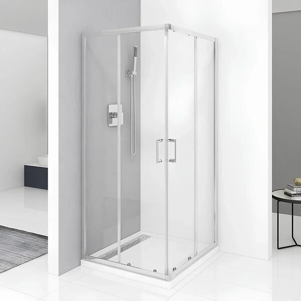 Cabina De Dus Pan 80x80cm, Sticla Securizata, Profil Aluminiu Cromat, Usi Culisante