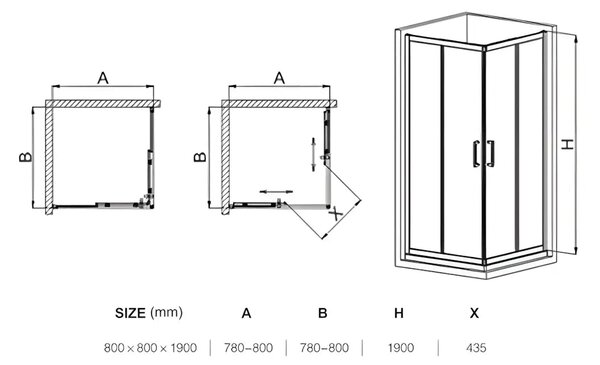 Cabina De Dus Pan 80x80cm, Sticla Securizata Mata, Profil Aluminiu Cromat, Usi Culisante