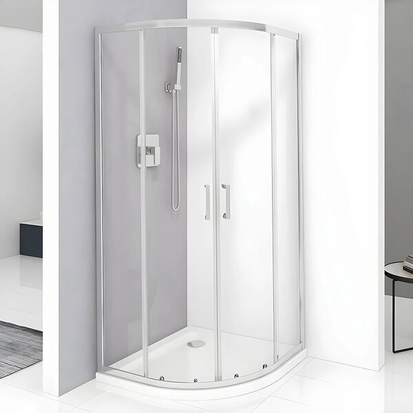 Cabina De Dus Semirotunda Pan R80cm, Sticla Securizata, Profil Aluminiu Cromat, Usi Culisante