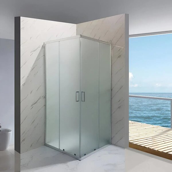 Cabina De Dus Pan 80x80cm, Sticla Securizata Mata, Profil Aluminiu Cromat, Usi Culisante