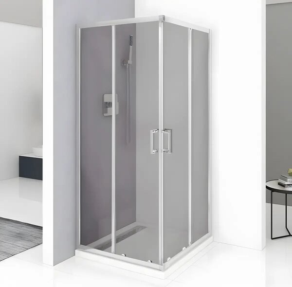 Cabina De Dus Pan 80x80cm, Sticla Securizata Gri, Profil Aluminiu Cromat, Usi Culisante
