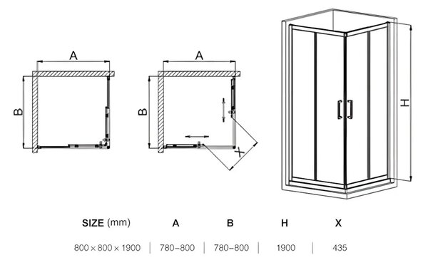 Cabina De Dus Pan 80x80cm, Sticla Securizata Gri, Profil Aluminiu Cromat, Usi Culisante