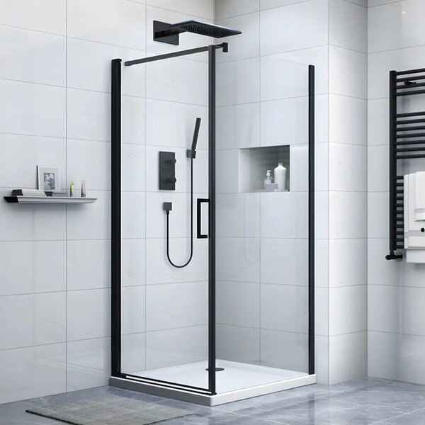 Cabina de dus BR6611 90X90cm, Sticla Securizata 8mm, Profil Aluminiu Negru