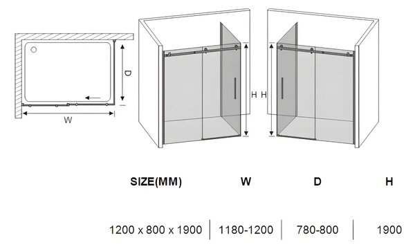 Cabina De Dus Gal 80x120cm, Sticla Securizata 8mm, Profil Aluminiu Cromat, Usa Culisanta