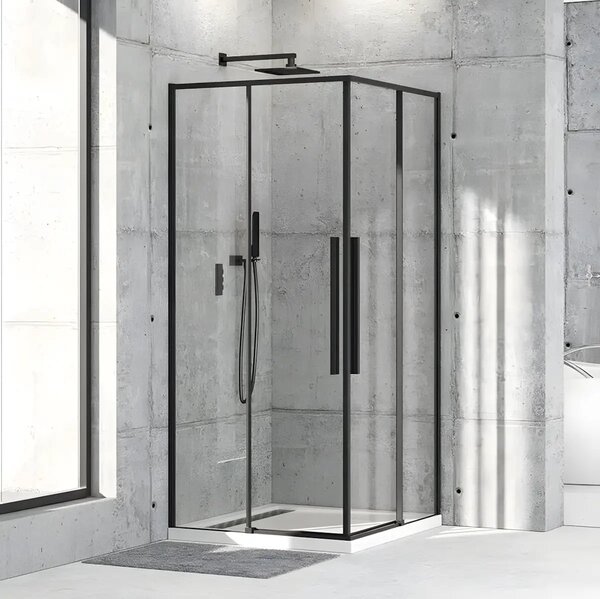 Cabina De Dus Oto 80x80cm, Sticla Securizata 6mm, Profil Aluminiu Negru, Usi Culisante