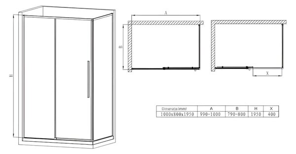 Cabina De Dus Oto 80x100cm, Sticla Securizata 6mm, Profil Aluminiu Negru, Usa Culisanta