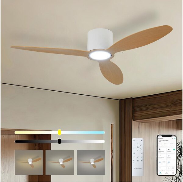 ZEVENTI - Ventilator de tavan VENTORA LED/24W/230V Wi-Fi Tuya alb/stejar + telecomandă