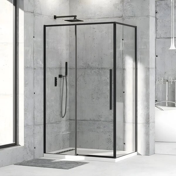 Cabina De Dus Oto 80x100cm, Sticla Securizata 6mm, Profil Aluminiu Negru, Usa Culisanta