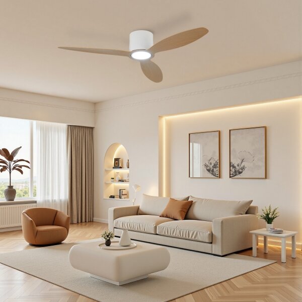 ZEVENTI - Ventilator de tavan VENTORA LED/24W/230V Wi-Fi Tuya alb/stejar + telecomandă