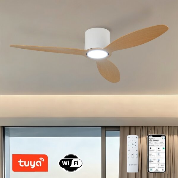 ZEVENTI - Ventilator de tavan VENTORA LED/24W/230V Wi-Fi Tuya alb/stejar + telecomandă