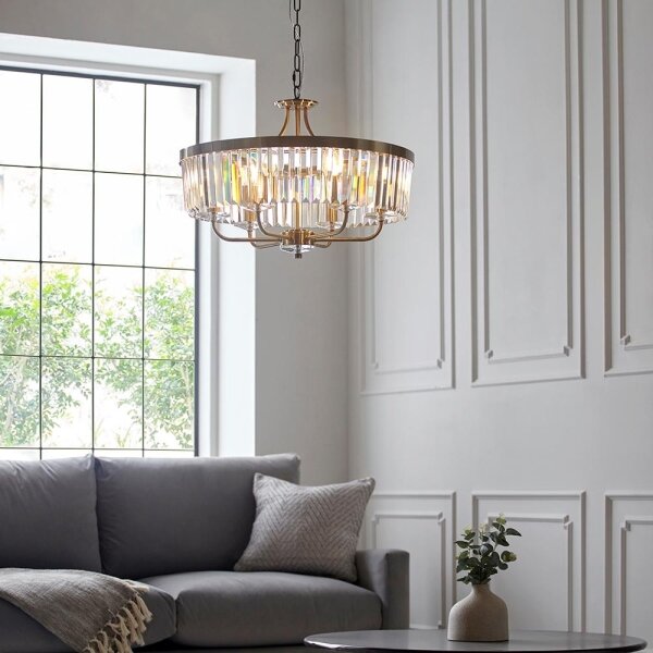 Endon 102505 - Candelabru cu lanț, 6xE14/6W/230V, diametru 55 cm, alamă