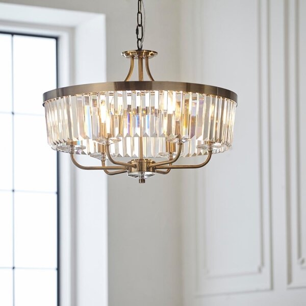 Endon 102505 - Candelabru cu lanț, 6xE14/6W/230V, diametru 55 cm, alamă