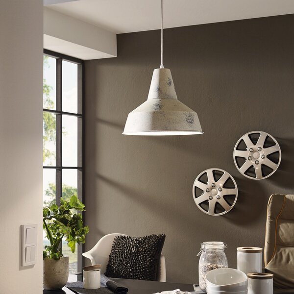 EGLO Berenice lampă suspendată cu abajur larg, reglabil, Alb, Camera de zi / sufragerie, Metal, Design industrial