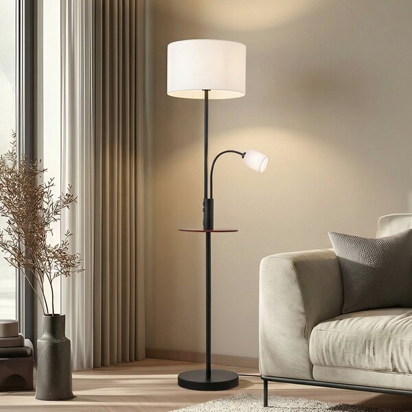 Lindby Lampadar Aovan, negru, raft, port USB, Negru, Camera de zi / sufragerie, Metal, Modern, Lumină de lectură