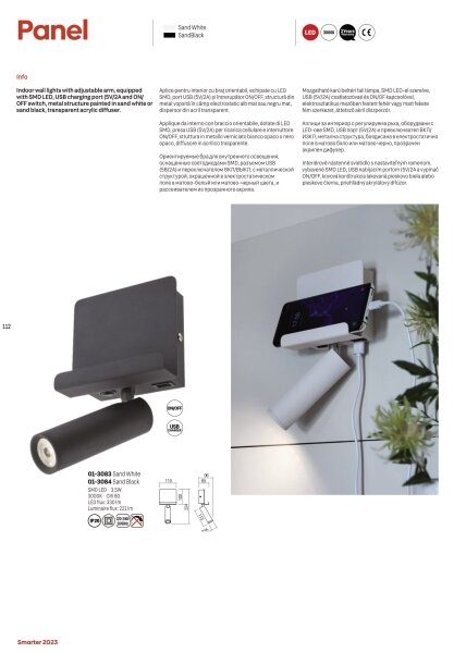 Spot LED de perete PANEL LED/3,5W/230V USB negru Redo 01-3084
