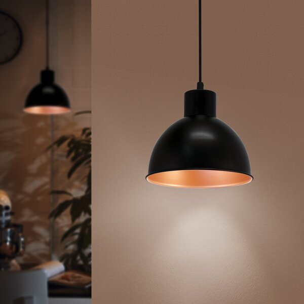 EGLO Andrin lampă suspendată neagră, interior cupru, reglabil, Negru, Camera de zi / sufragerie, Metal, Vintage
